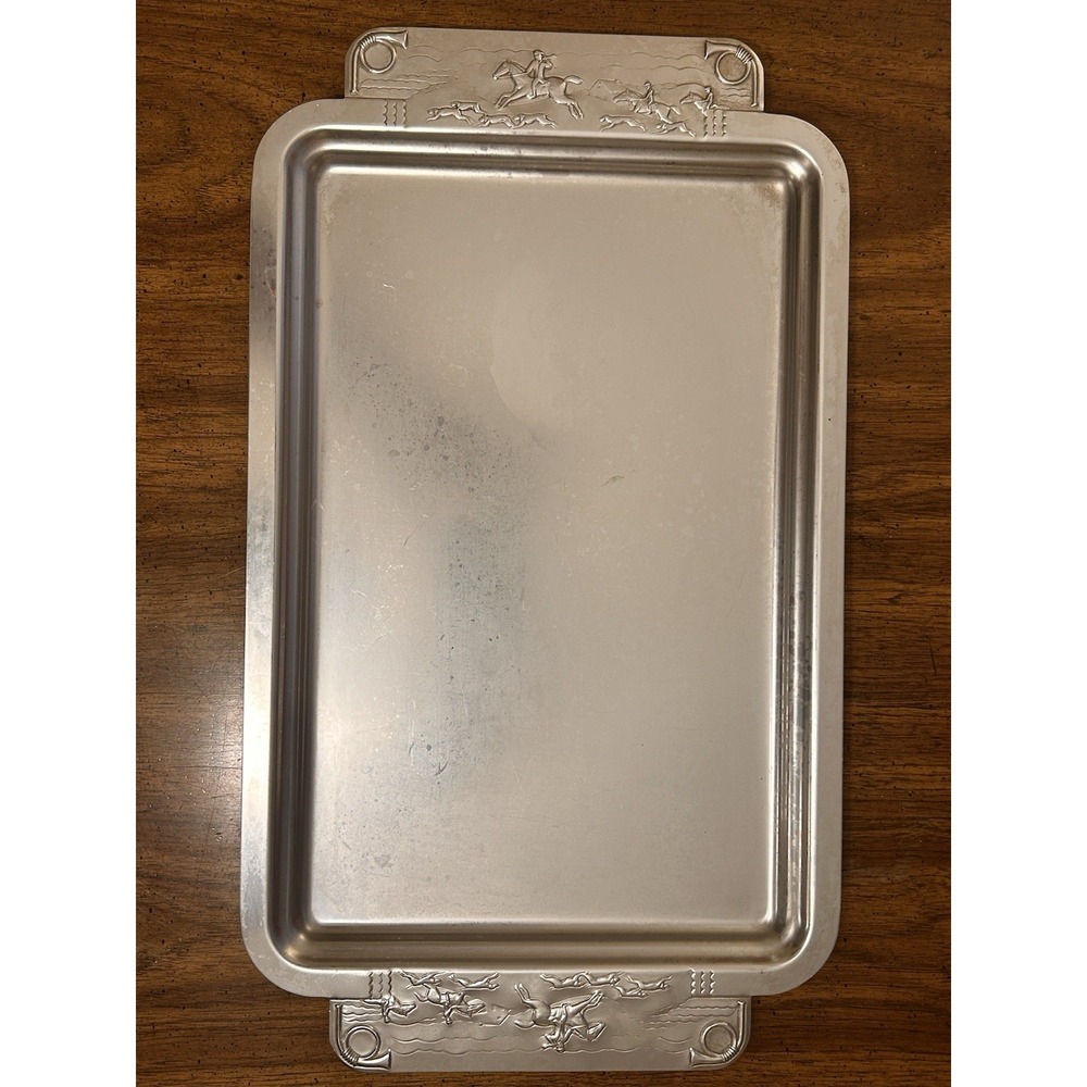 vtg. Kensington Aluminum Serving Tray 11 3/4" x 20.5" Horses & Hounds Fox Hunt